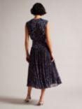 Ted Baker Coraal Abstract Print Pleated Midi Dress, Dark Navy/Multi