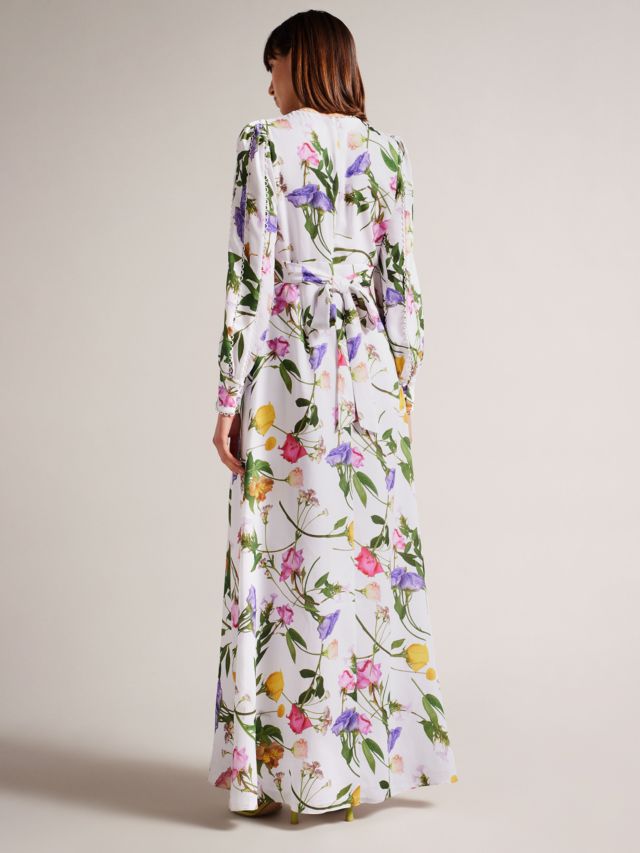 Ted Baker Marggoh Floral Blouson Sleeve Maxi Dress, White/Multi, 6