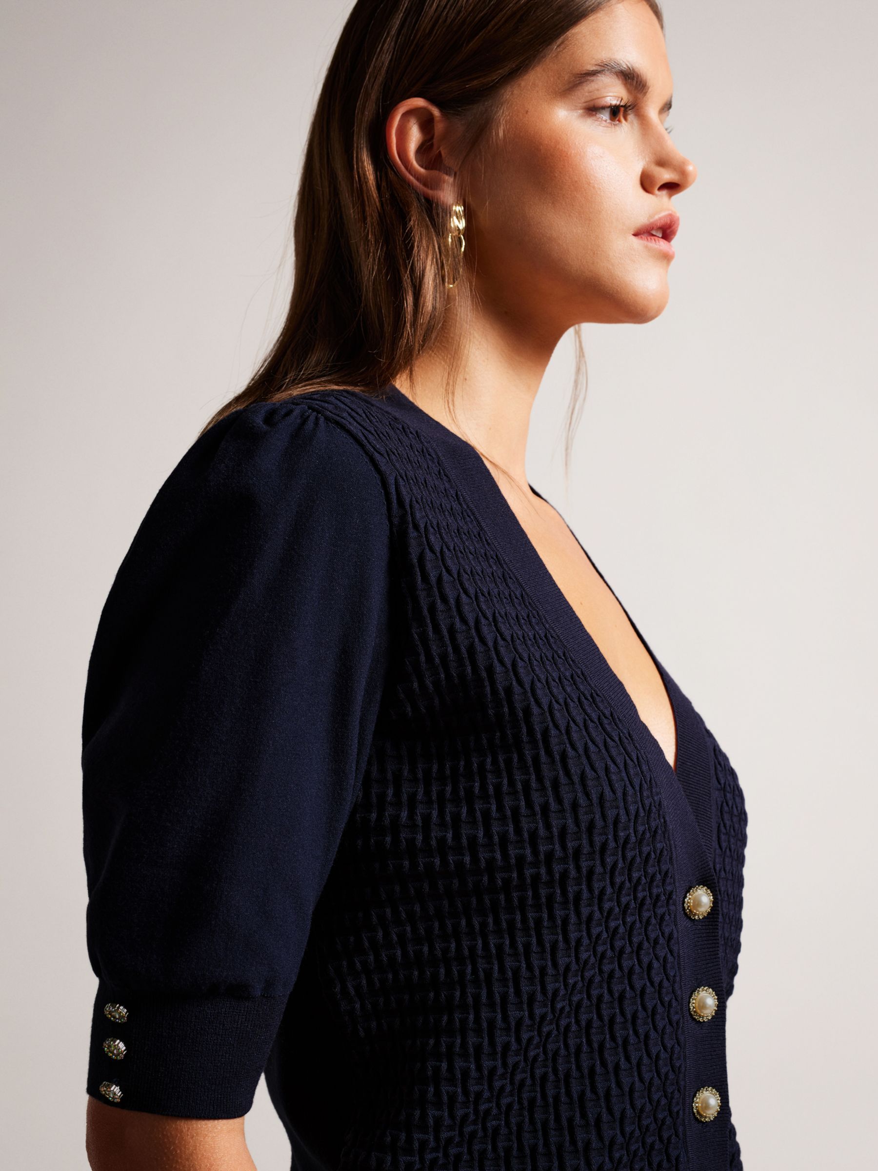 Buy Ted Baker Diamante Buttons Cropped Cardigan, Dark Blue Online at johnlewis.com