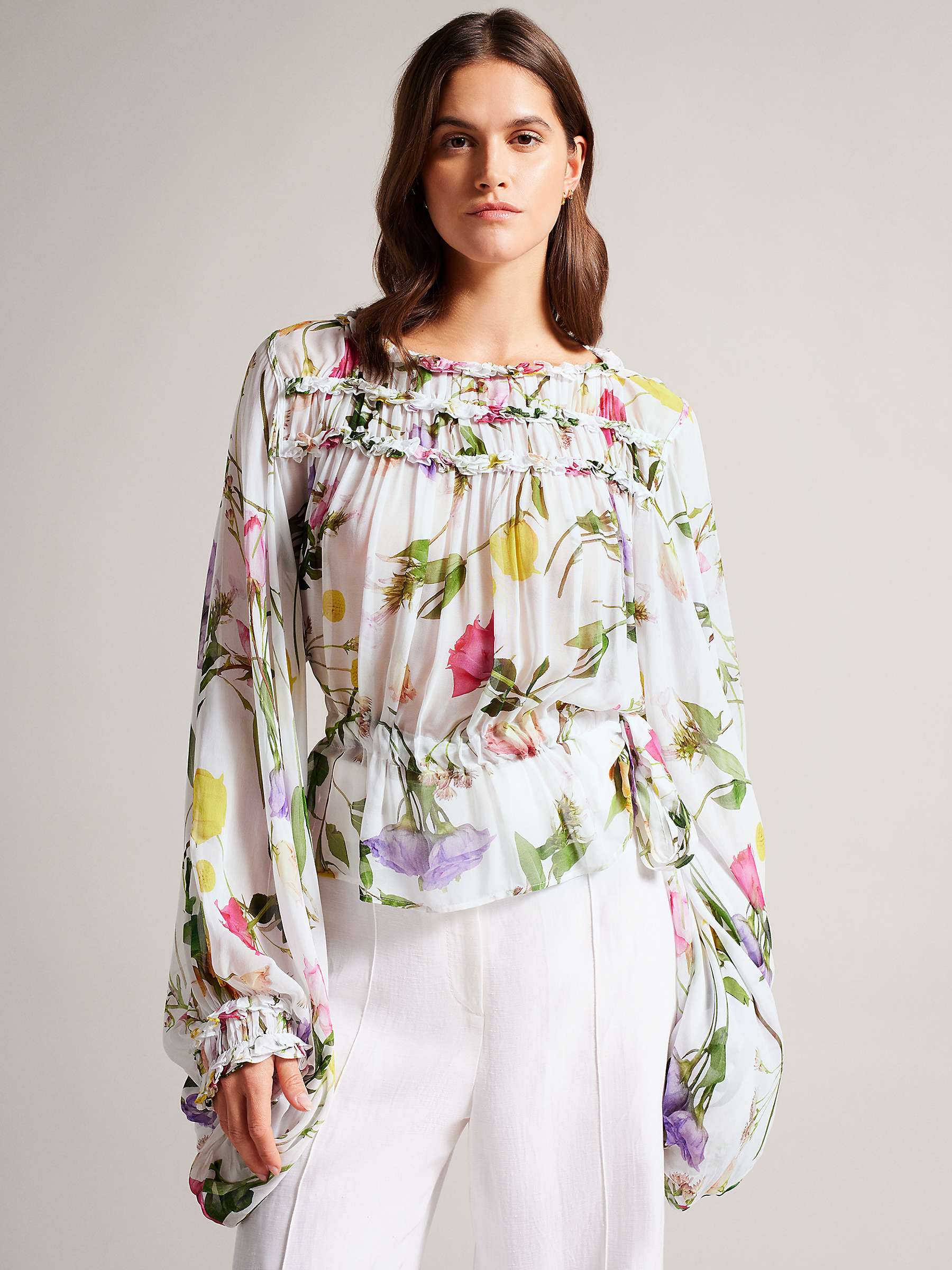 Buy Ted Baker Hewette Floral Waist Tie Blouse, White/Multi Online at johnlewis.com