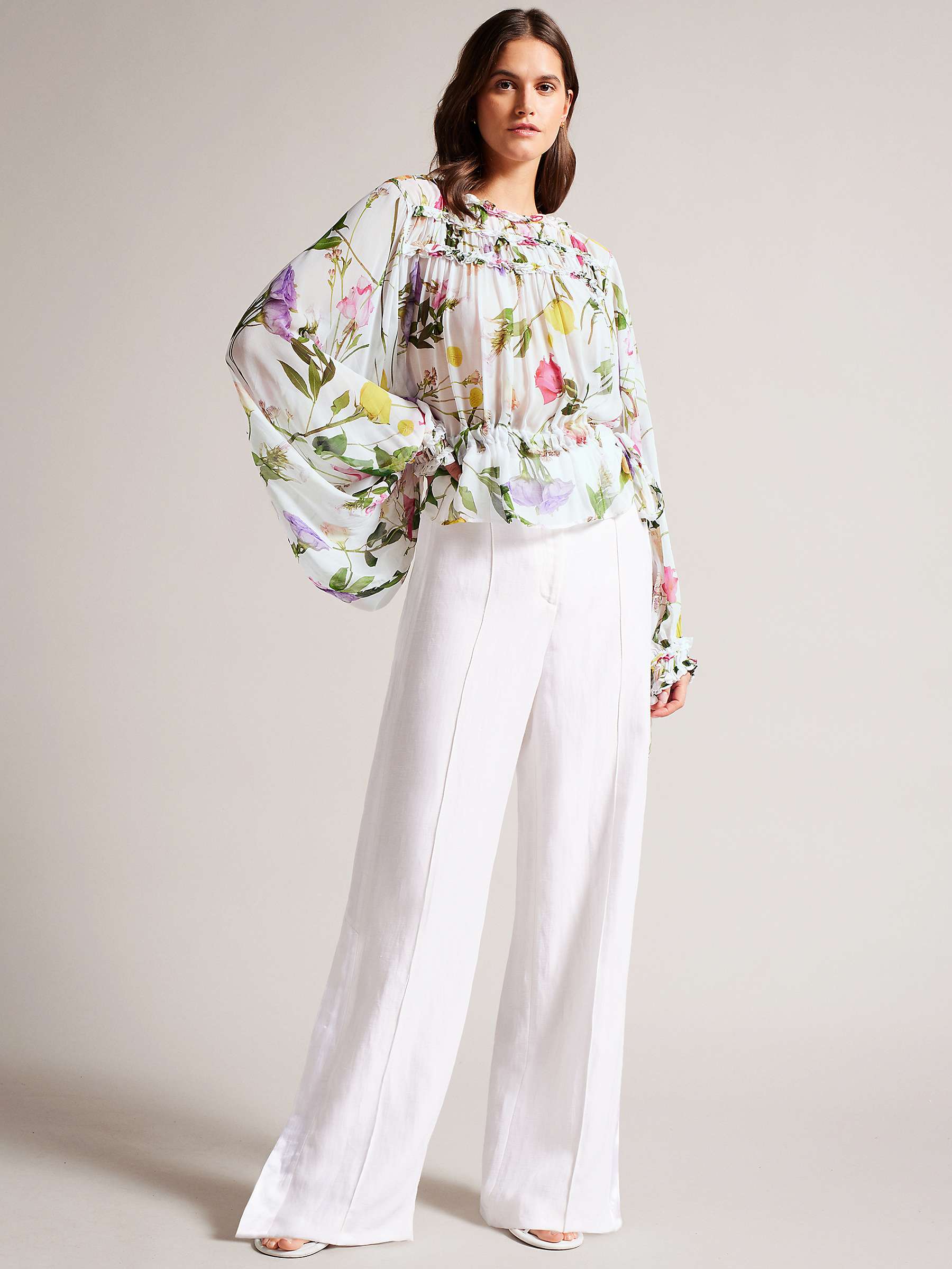 Buy Ted Baker Hewette Floral Waist Tie Blouse, White/Multi Online at johnlewis.com