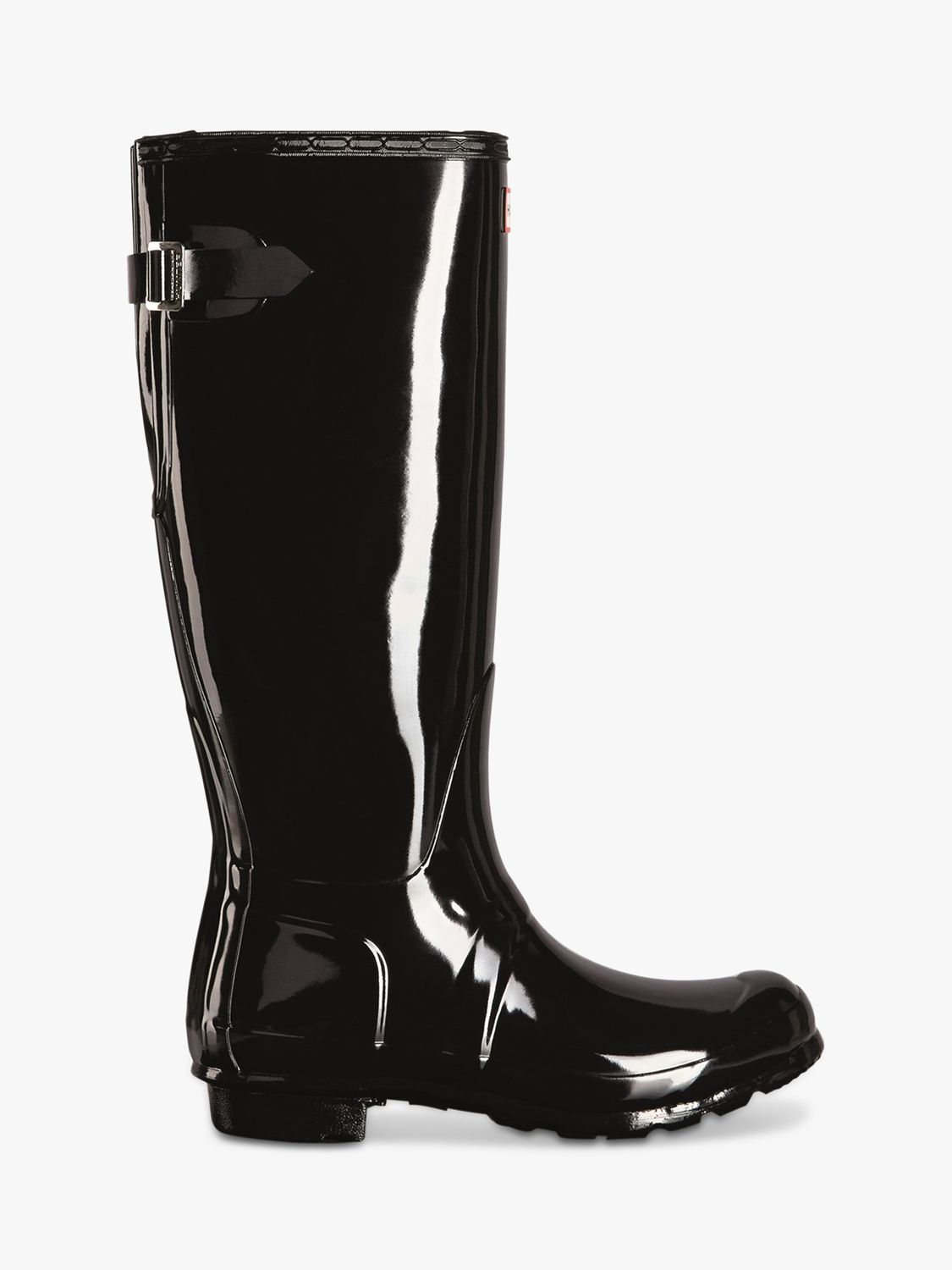 Hunter Tall Back Adjustable Gloss Wellington Boots, Black, 3