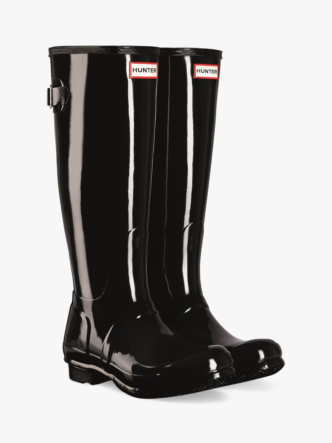 Hunter Tall Back Adjustable Gloss Wellington Boots, Black, 3