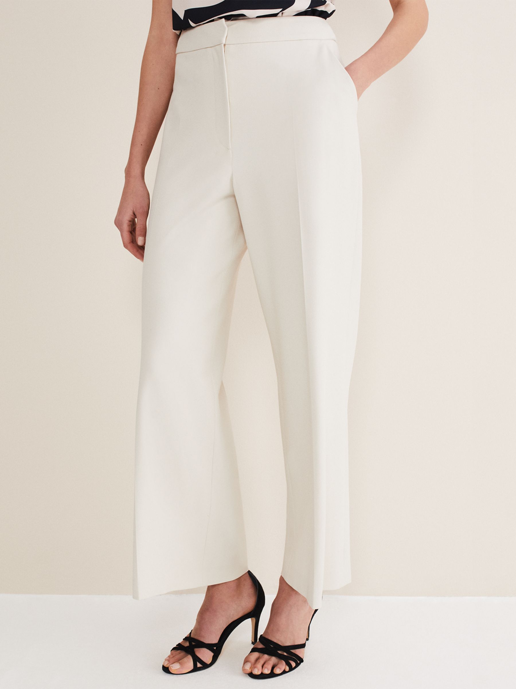 Phase Eight Celyn Wide Leg Trousers, White at John Lewis & Partners
