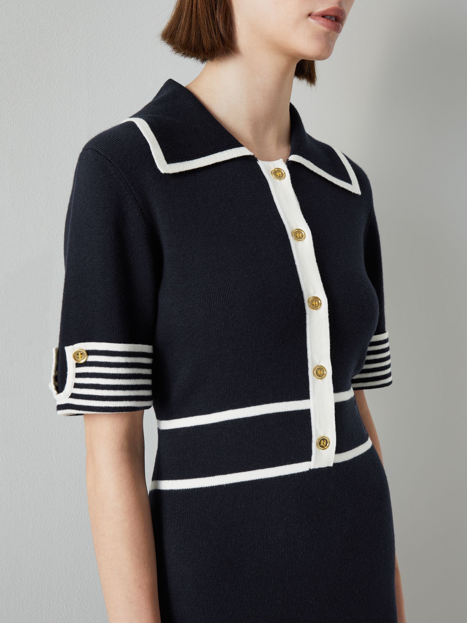 L.K.Bennett Beatrix Cotton Blend Dress, Navy/Cream, XS