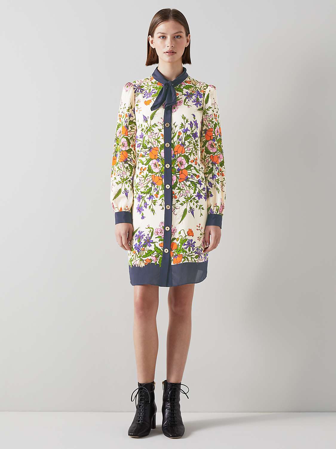 Buy L.K.Bennett Ernst Silk Blend Floral Print Dress, Cream/Multi Online at johnlewis.com