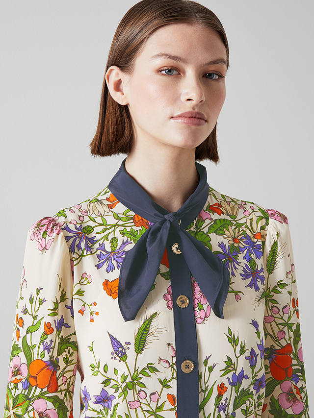 L.K.Bennett Ernst Silk Blend Floral Print Dress, Cream/Multi