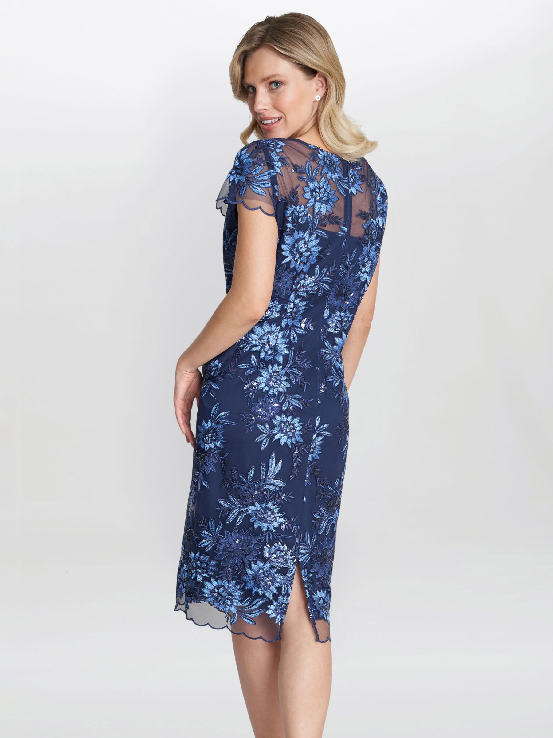 Gina Bacconi Edna Embroidered Dress, Navy at John Lewis & Partners