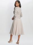 Gina Bacconi Rona Floral Lace Bodice Midi Dress, Taupe