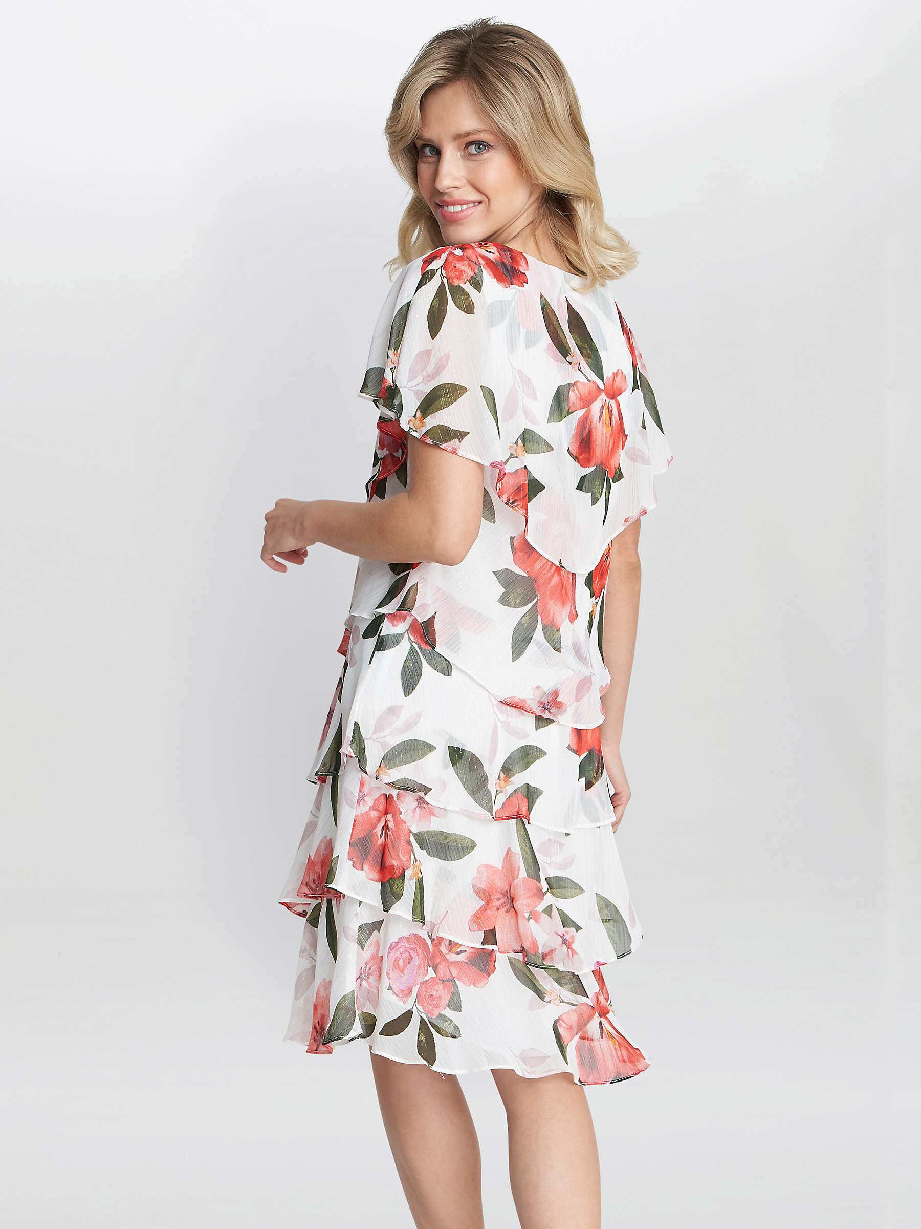 Gina Bacconi Andie Floral Print Tiered Dress, Ivory/Multi at John Lewis ...
