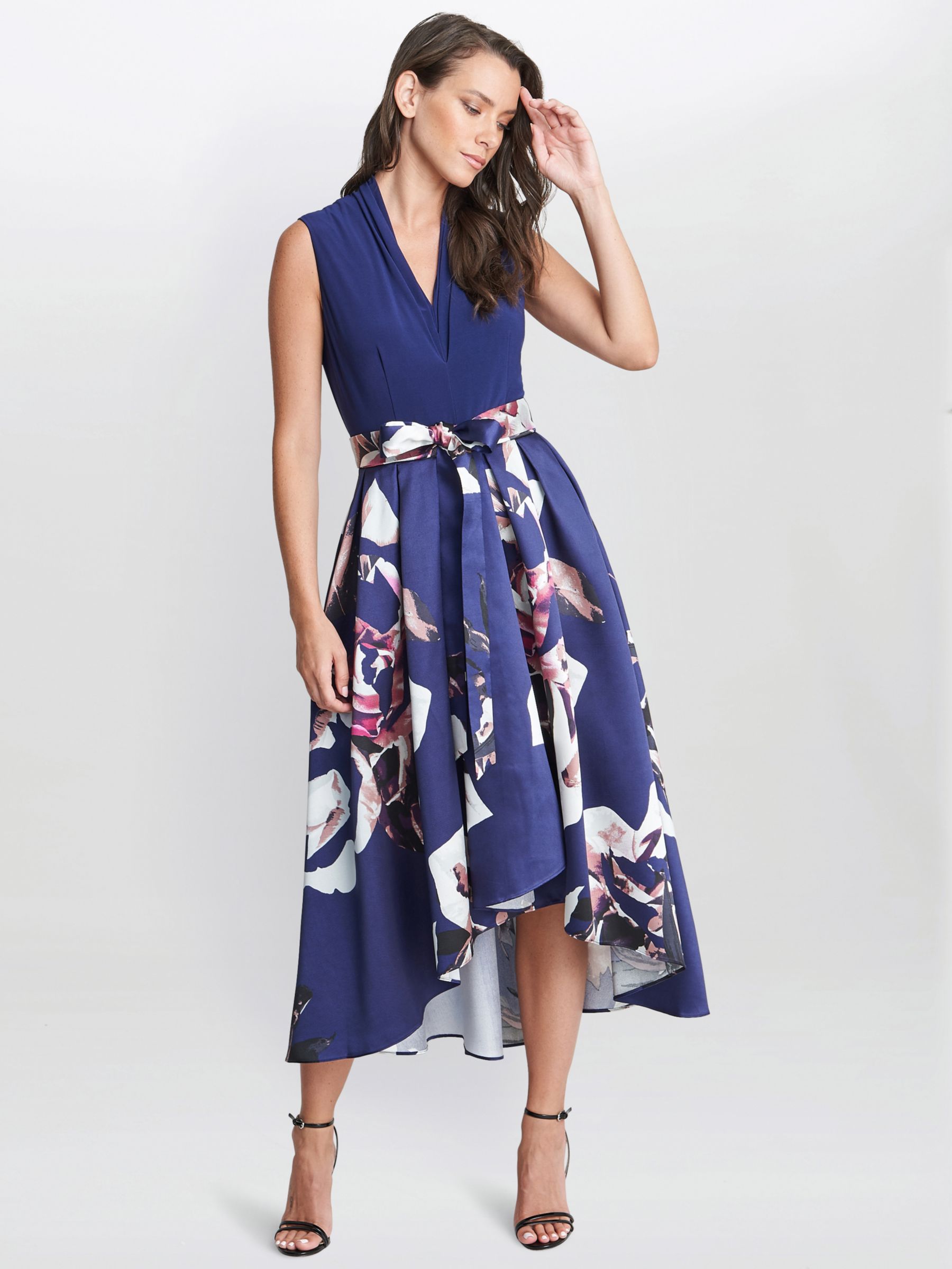 Buy Gina Bacconi Megan Sleeveless Tie Waist Dress, Navy Online at johnlewis.com