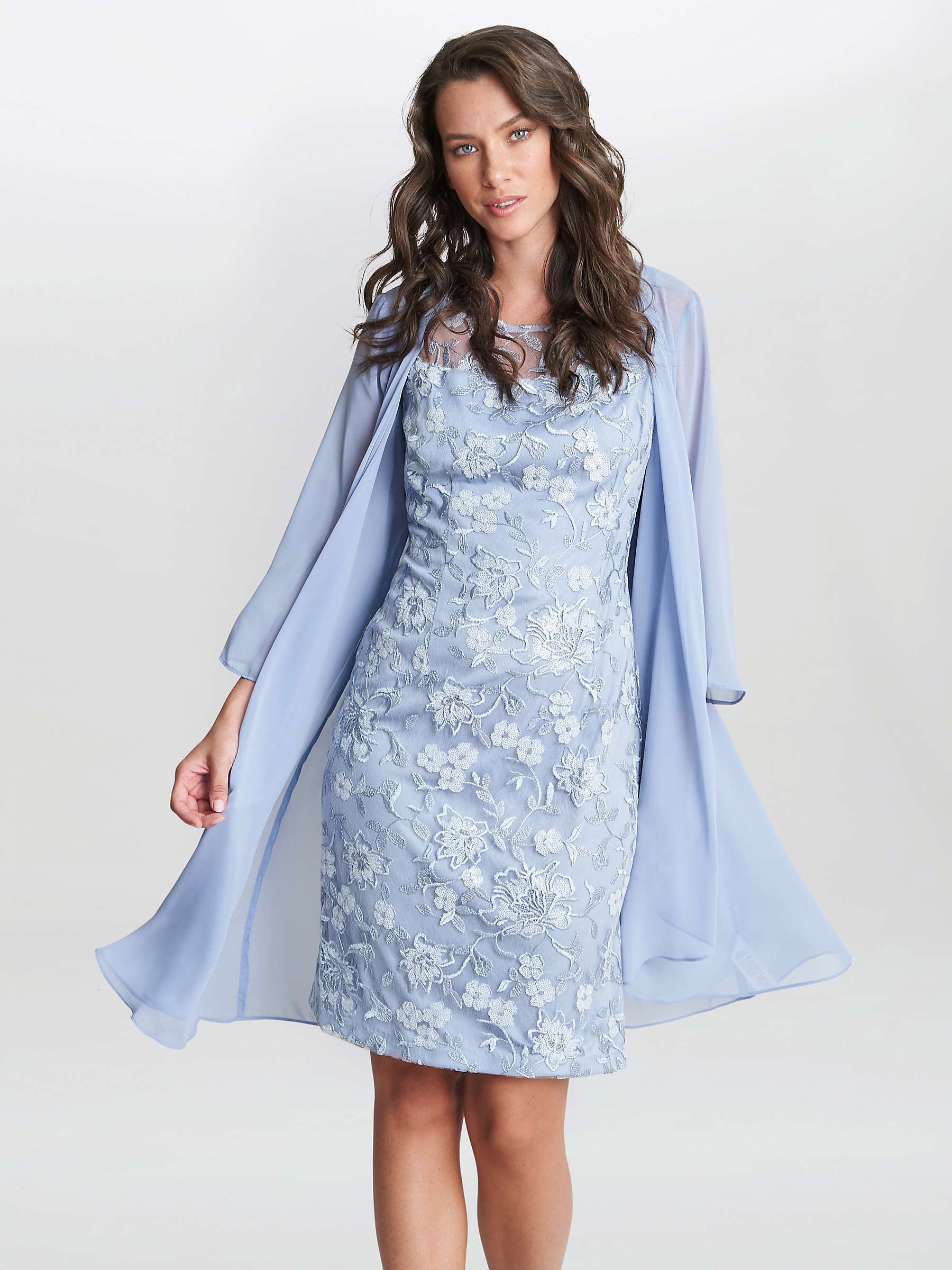 Buy Gina Bacconi Hayley Floral Embroidered Chiffon Jacket and Dress, Light Blue Online at johnlewis.com