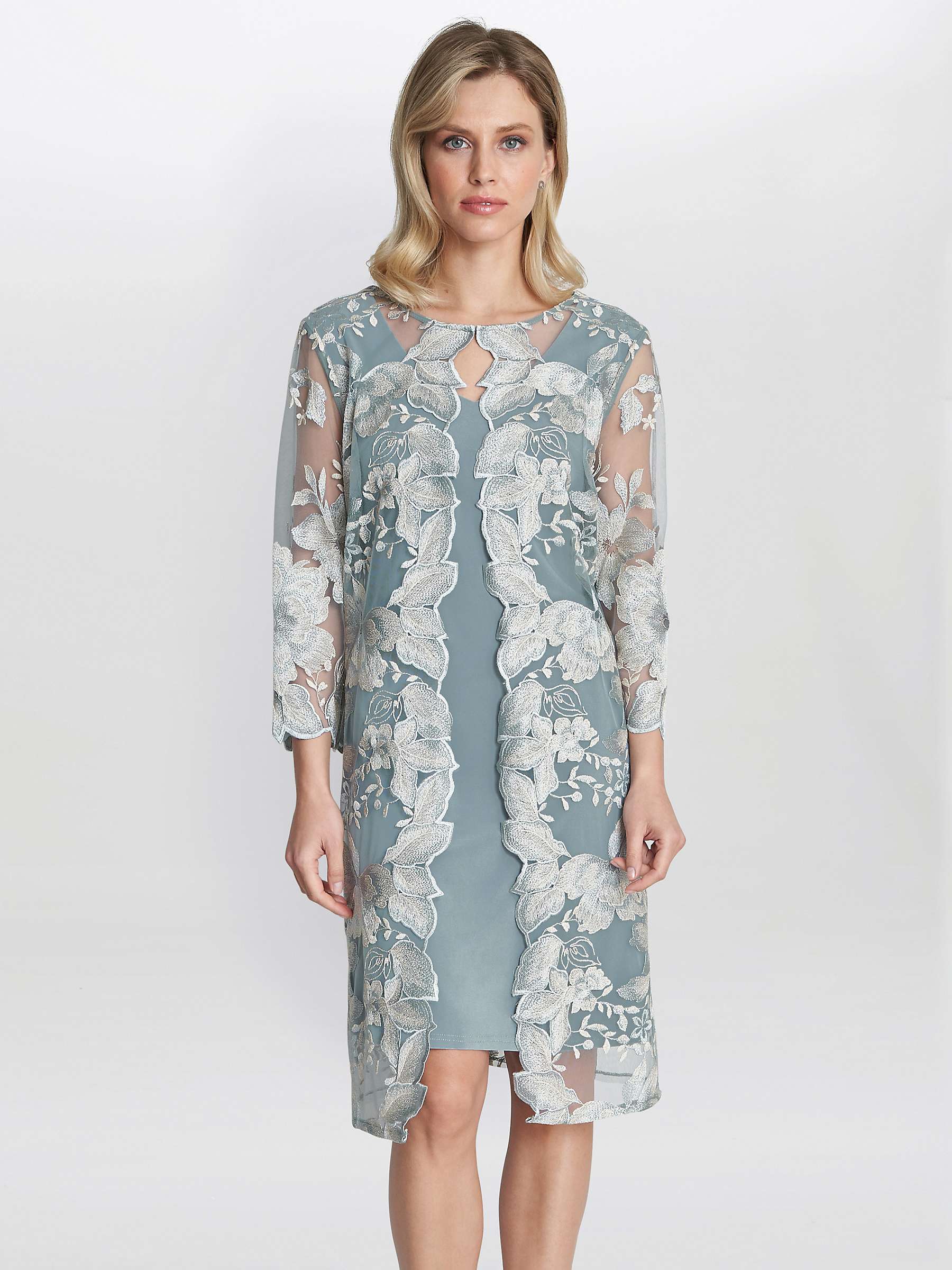 Buy Gina Bacconi Savoy Embroidered Lace Jacket and Dress, Ice Sage Online at johnlewis.com