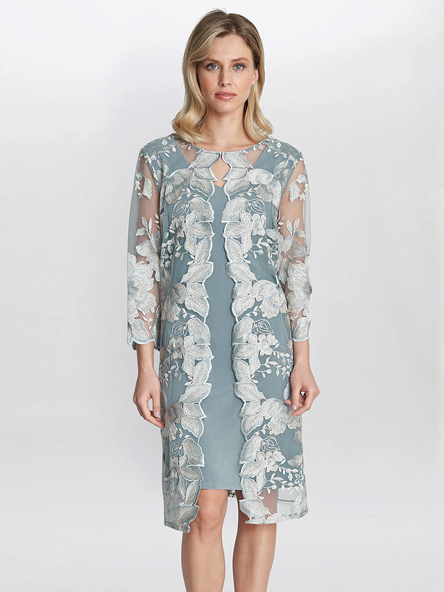 Gina Bacconi Savoy Embroidered Lace Jacket and Dress, Ice Sage