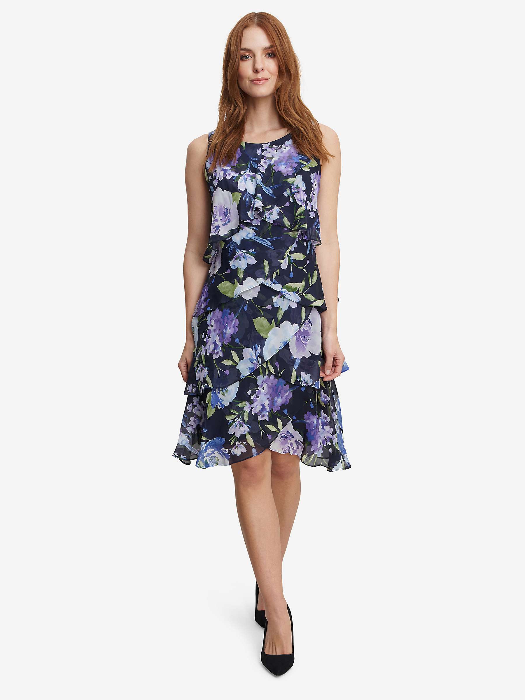 Buy Gina Bacconi Hallie Floral Print Layered Dress, Navy/Multi Online at johnlewis.com