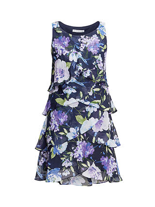 Gina Bacconi Hallie Floral Print Layered Dress, Navy/Multi