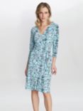 Gina Bacconi Desiray Leaf Print Jersey Dress, Turquoise, Turquoise