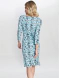 Gina Bacconi Desiray Leaf Print Jersey Dress, Turquoise, Turquoise