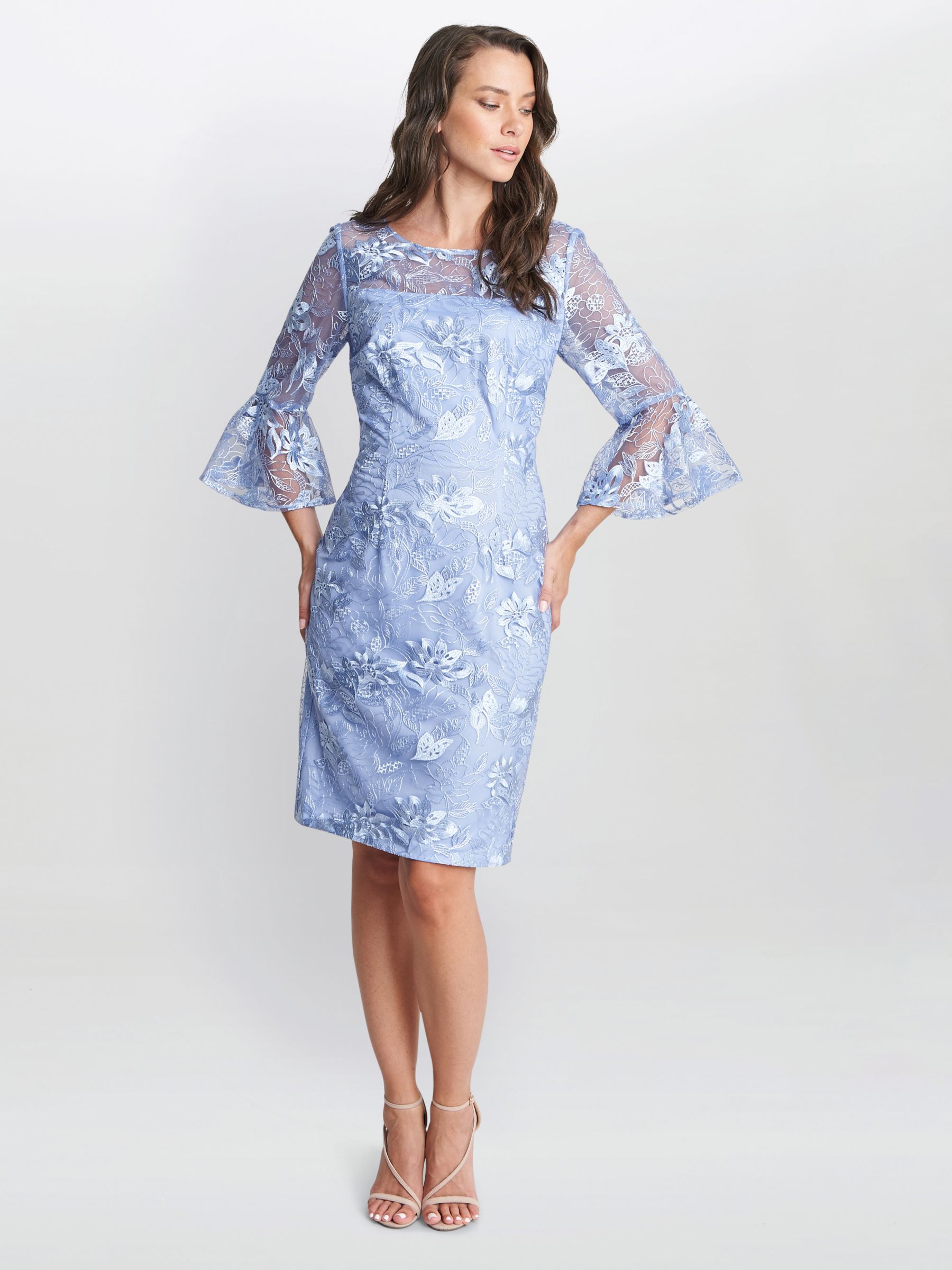 Gina Bacconi Michaela Floral Embroidered Shift Dress, Hydrangea