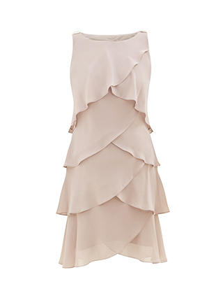 Gina Bacconi Vesta Jewel-Shoulder Tiered Cocktail Knee Length Dress, Cashmere