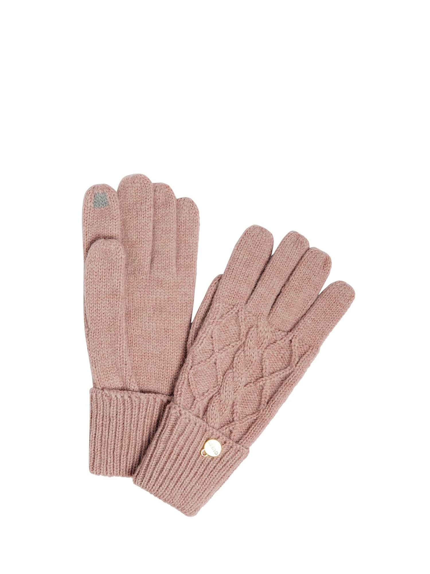 GUESS Cable Knit Gloves, Antique Rose, S
