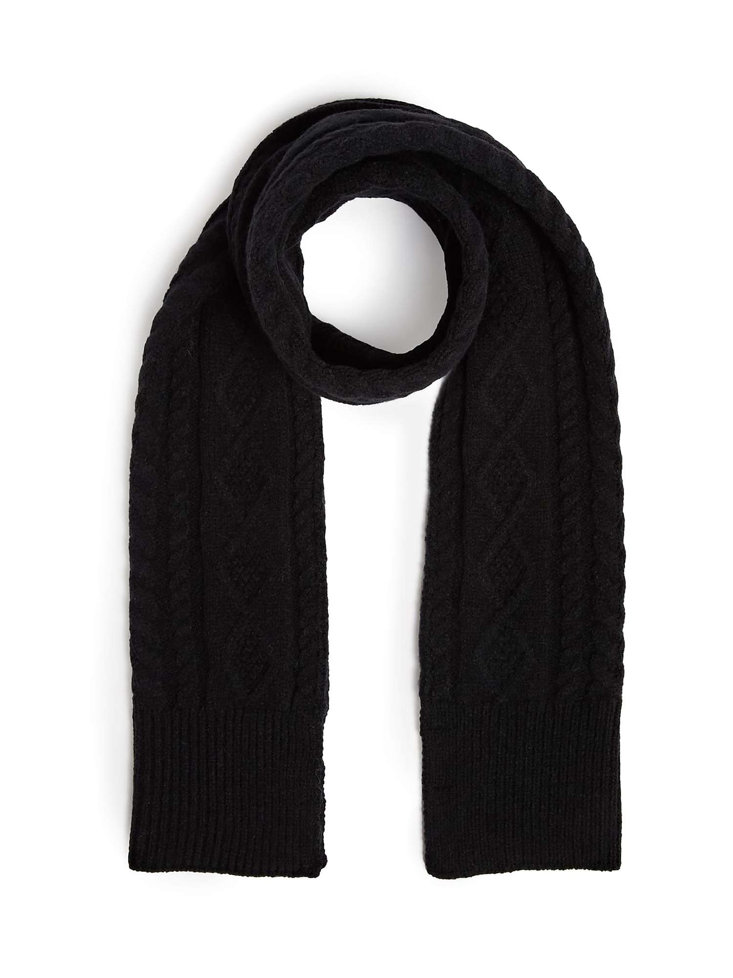 GUESS Cable Knit Scarf, Black at John Lewis & Partners