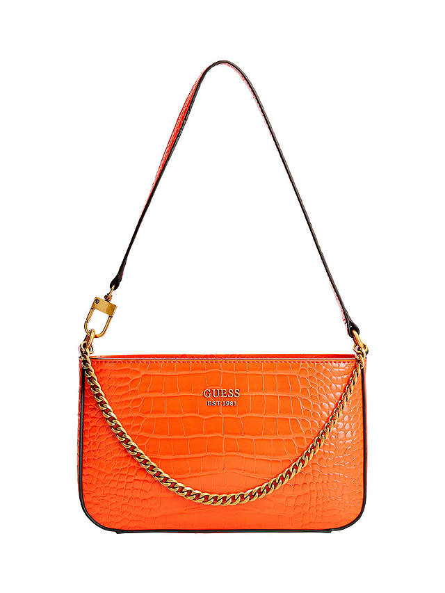 GUESS Katey Faux Croc Mini Zip Shoulder Bag, Orange at John Lewis ...