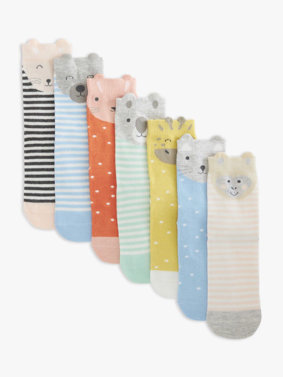John Lewis Kids' Marl Cotton Rich Animal Ankle Socks, Pack of 7, Multi, 12.5-3.5