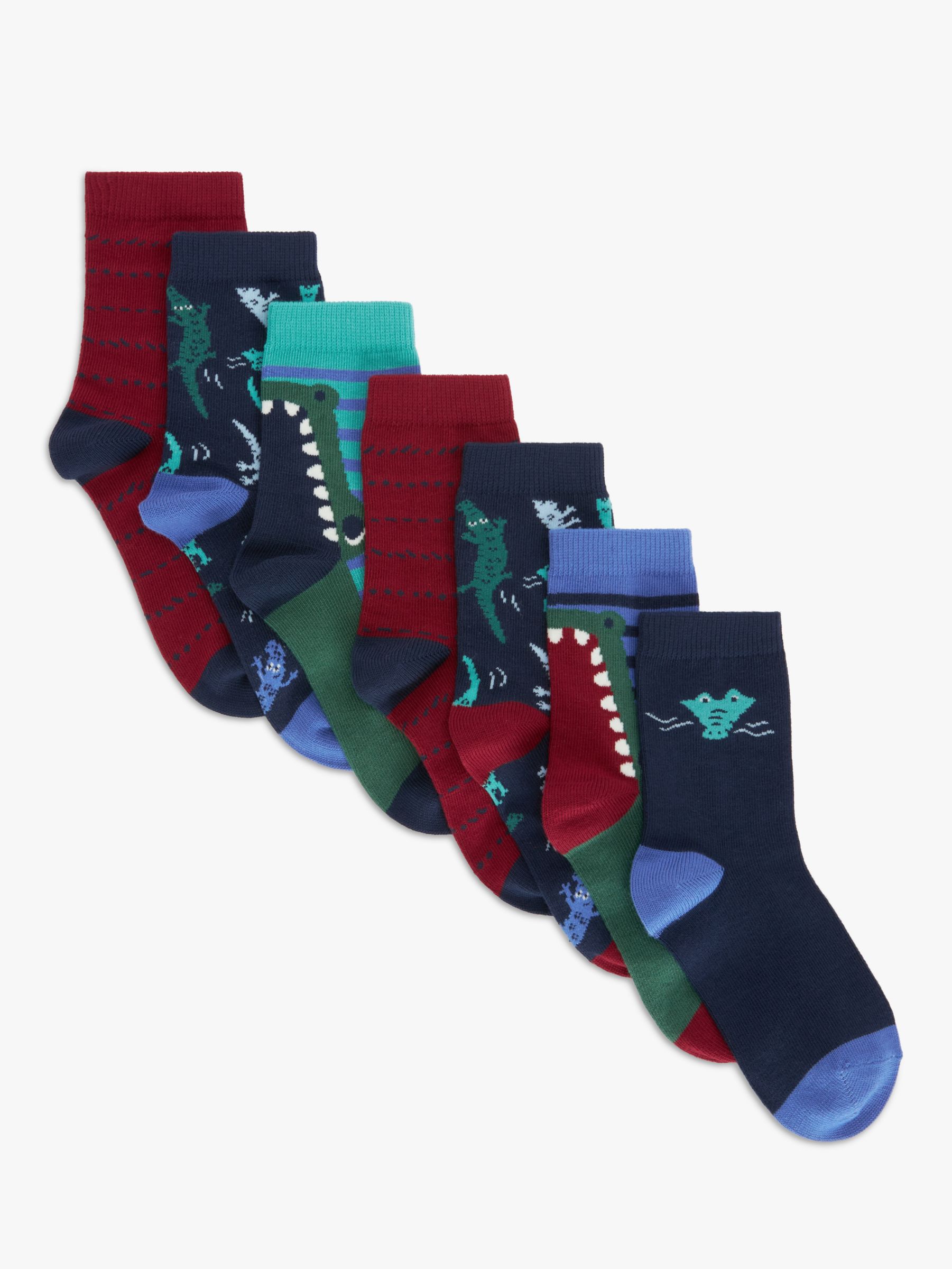 John Lewis Kids' Croc Socks, Pack of 7, Multi, 12.5 Jnr -3.5