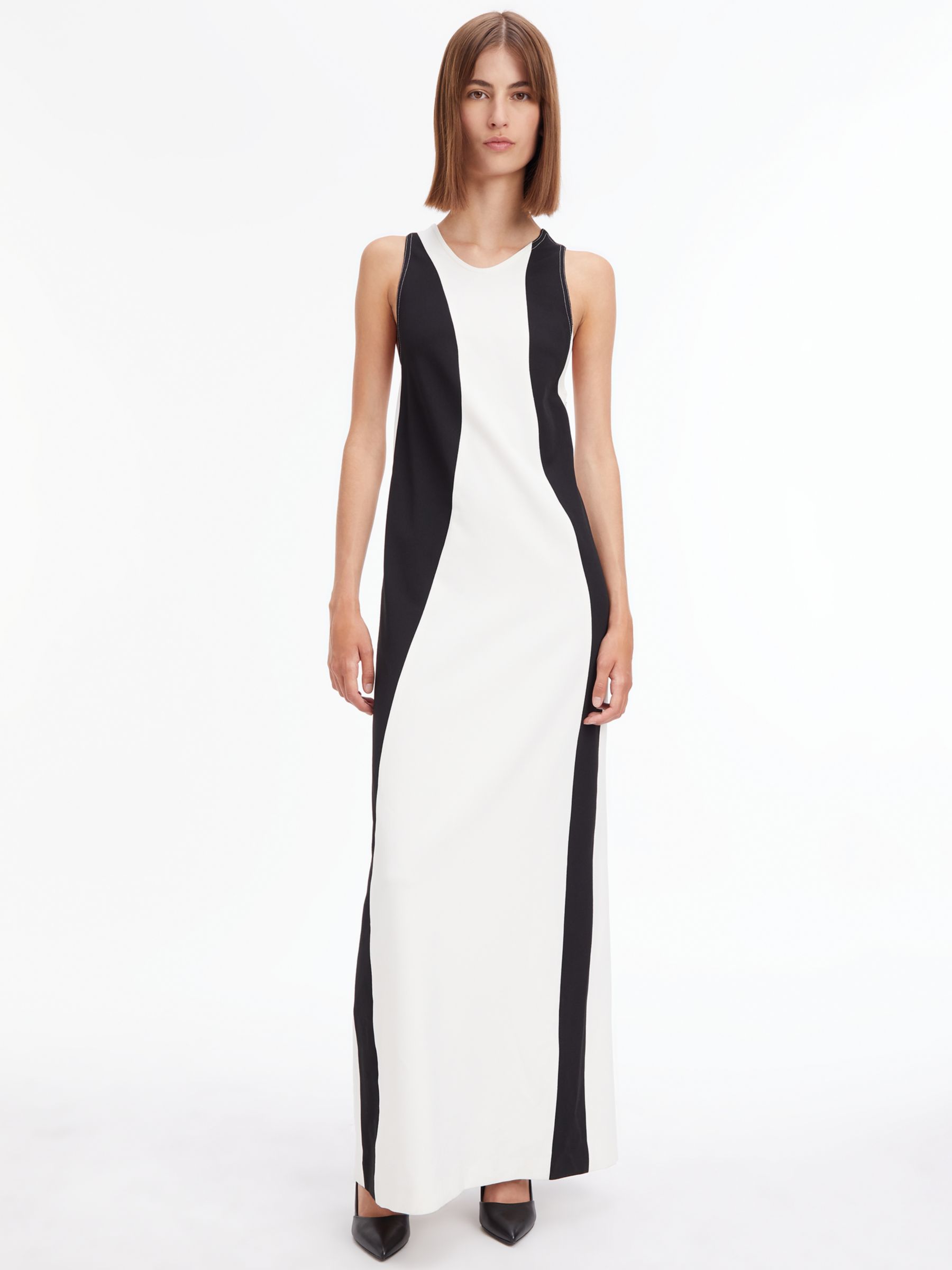 Calvin Klein Abstract A-Line Maxi Dress, White/Black at John Lewis &  Partners