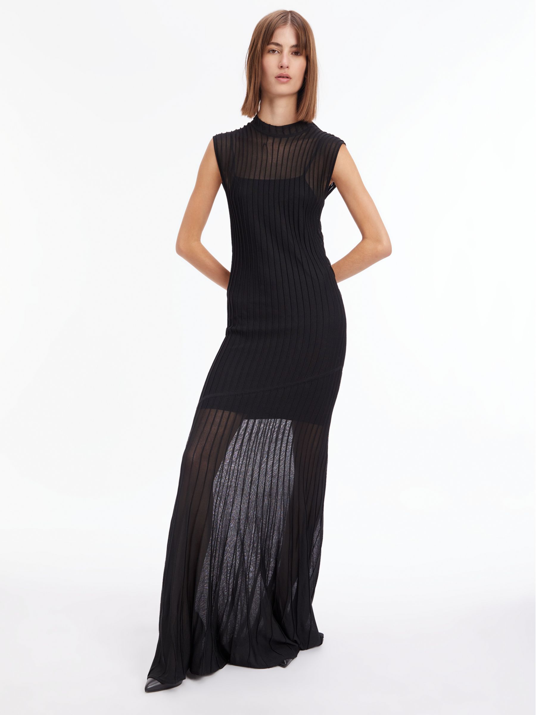 Calvin Klein Ottoman Sheer Pleated Maxi Dress, Black at John Lewis &  Partners