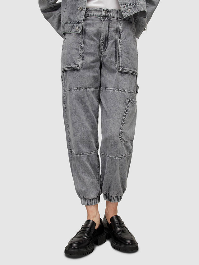 AllSaints Mila High Rise Relaxed Cuffed Jeans, Washed Grey