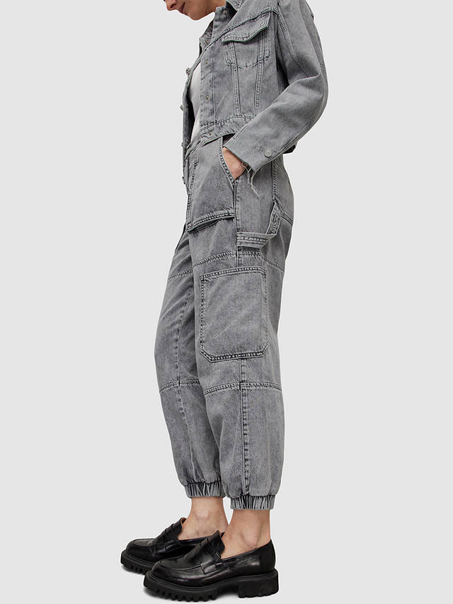 AllSaints Mila High Rise Relaxed Cuffed Jeans, Washed Grey