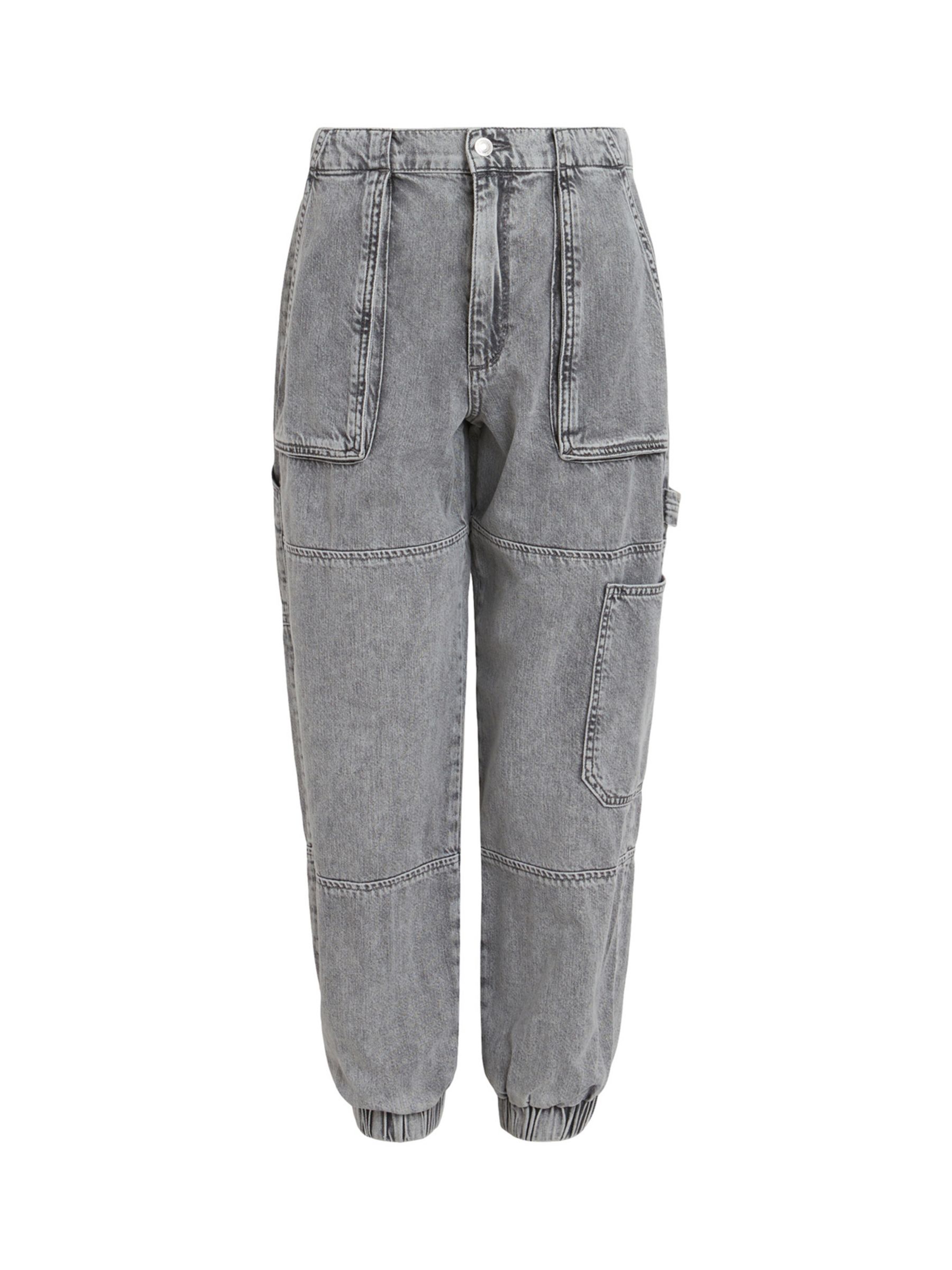 AllSaints Mila High Rise Relaxed Cuffed Jeans, Washed Grey, 12