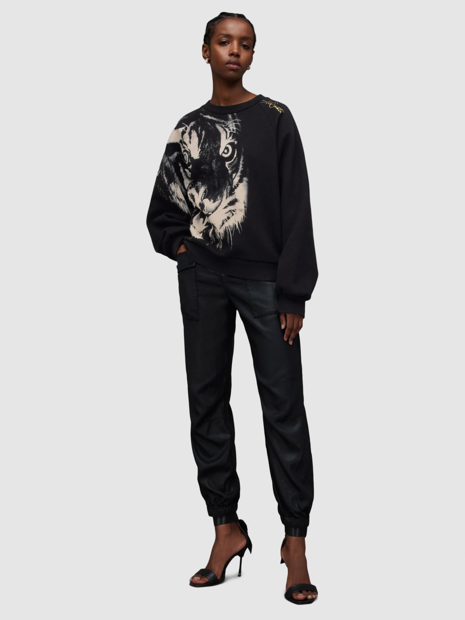 AllSaints Turin Cygni Sweatshirt, Black at John Lewis & Partners