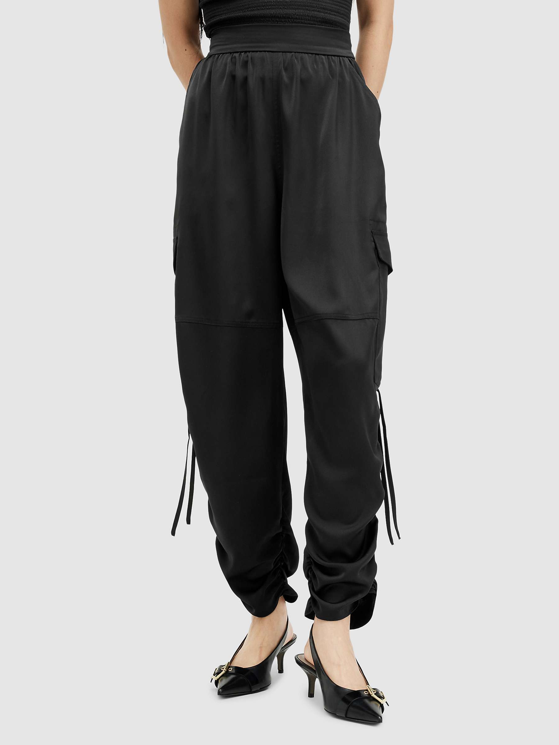 Buy AllSaints Kaye Loose Fit Satin Cargo Trousers Online at johnlewis.com