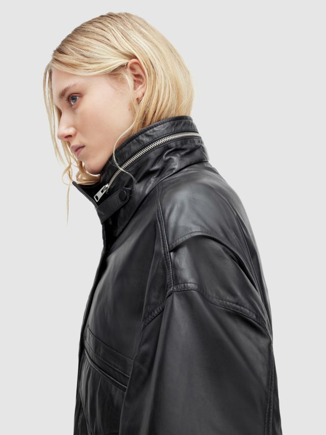 AllSaints Clay Sheep Leather Jacket, Black, XS