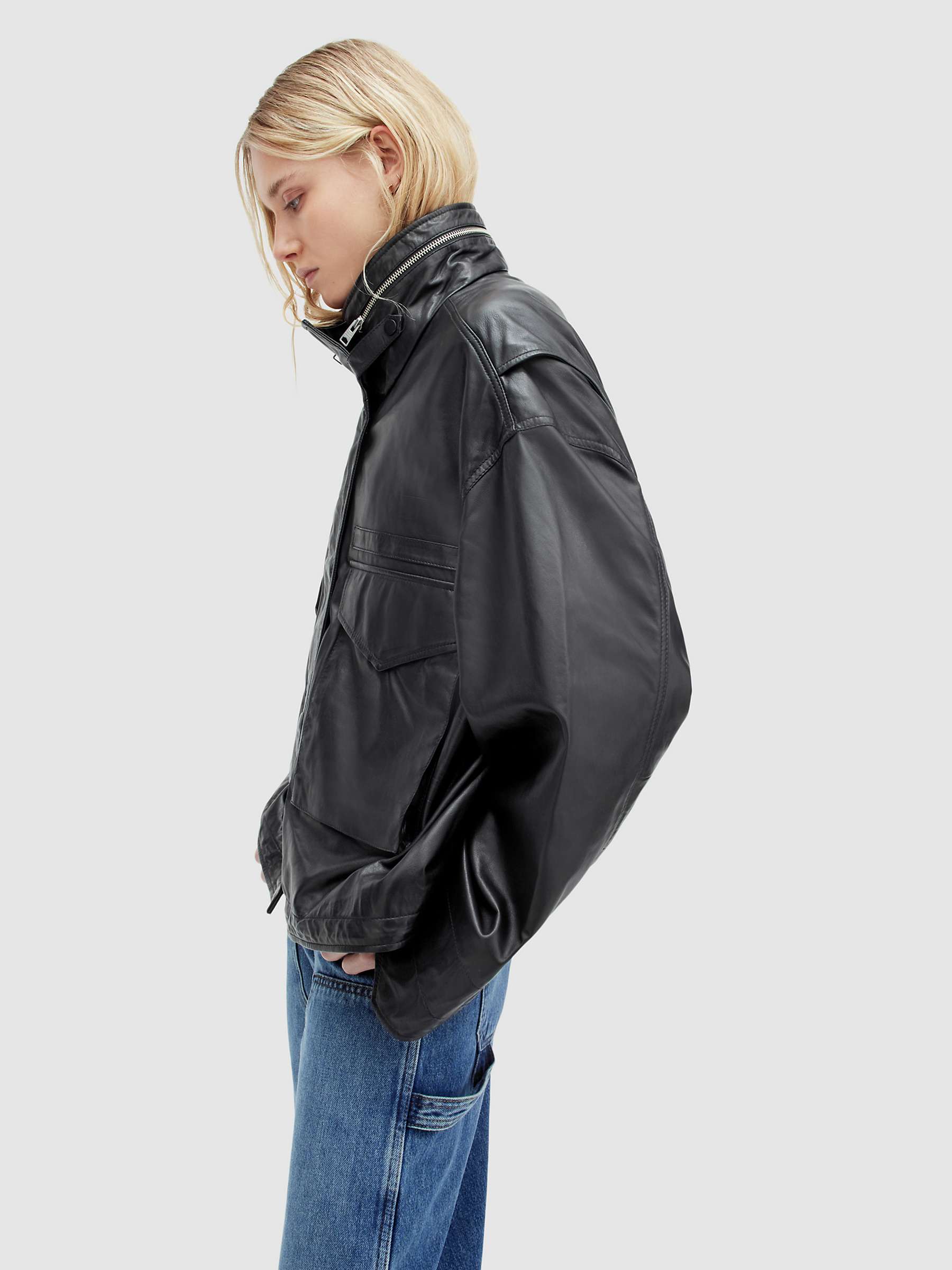 Buy AllSaints Clay Sheep Leather Jacket, Black Online at johnlewis.com