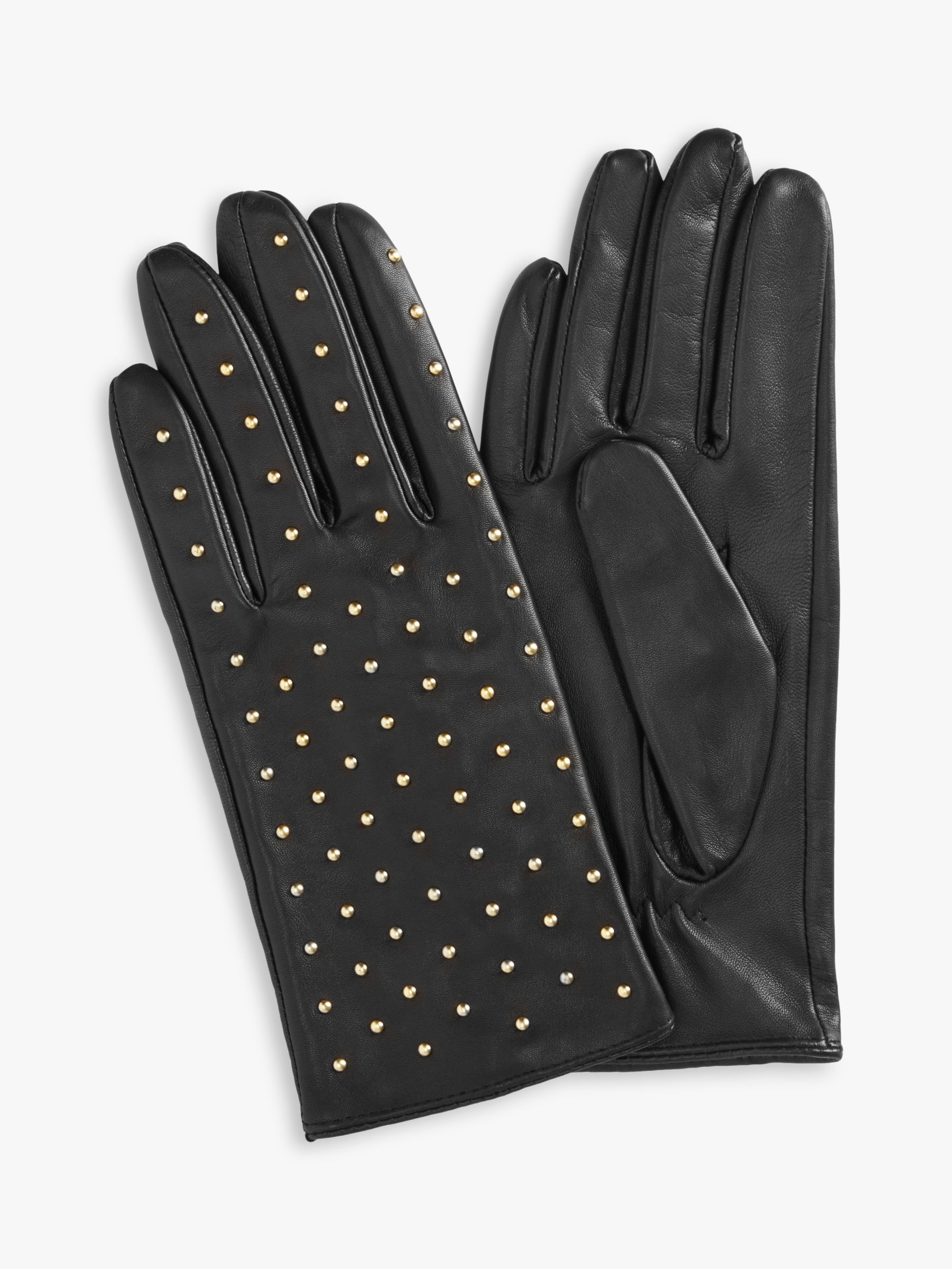 John Lewis Studded Leather Gloves, Black/Gold, S