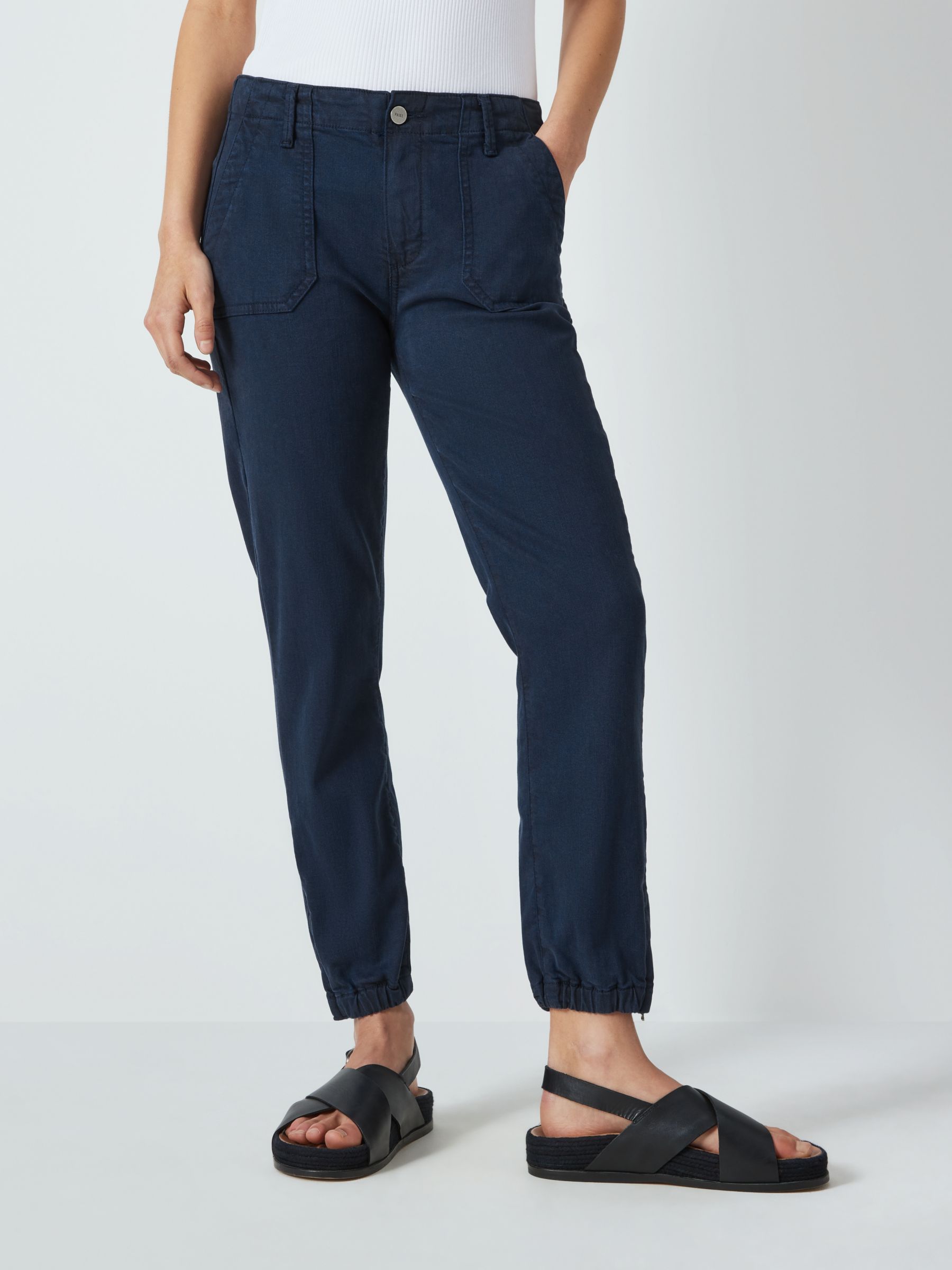 PAIGE Mayslie Cropped Cuffed Ankle Trousers, Navy Storm at John Lewis ...