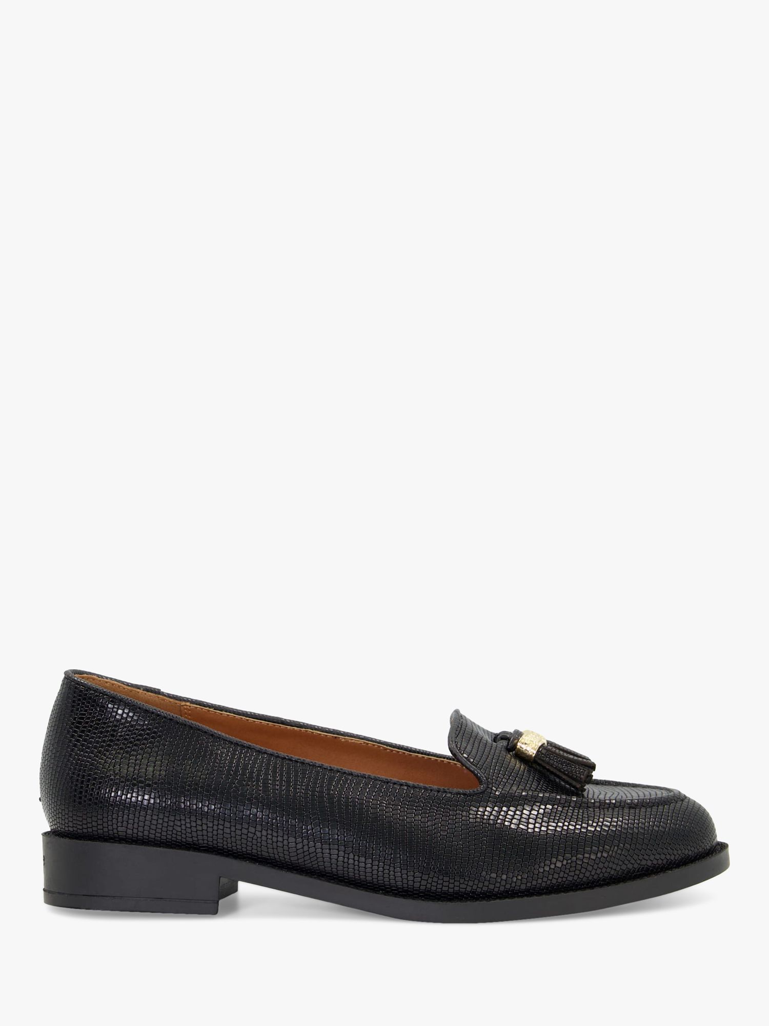 Dune Wide Fit Global Leather Tassel Loafers, Black at John Lewis & Partners
