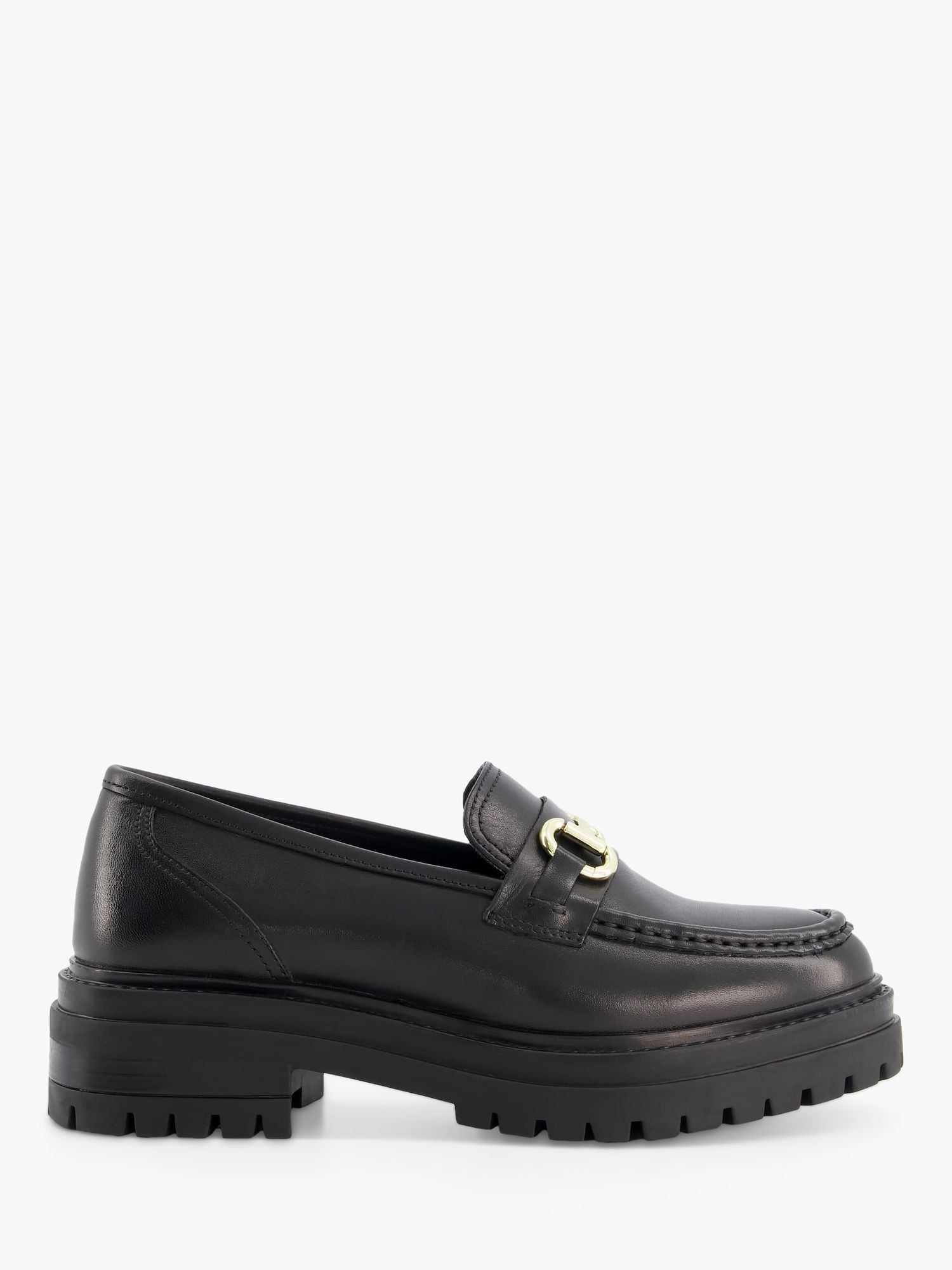 Dune Gallagher Wide Fit Leather Snaffle Trim Loafers, Black at John ...