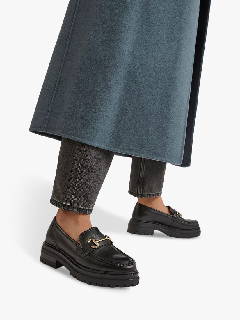 Buy Dune Gallagher Wide Fit Leather Snaffle Trim Loafers, Black Online at johnlewis.com