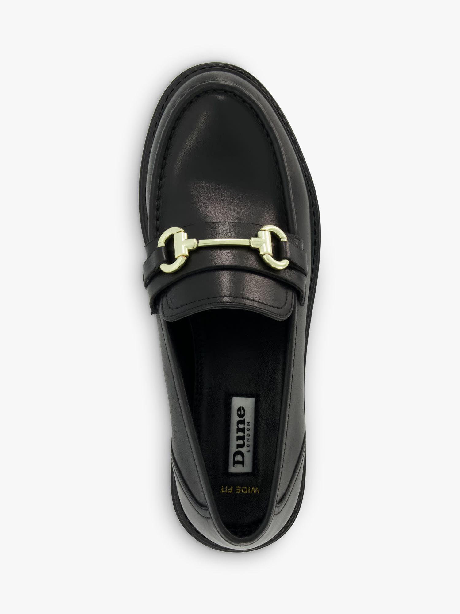 Buy Dune Gallagher Wide Fit Leather Snaffle Trim Loafers, Black Online at johnlewis.com