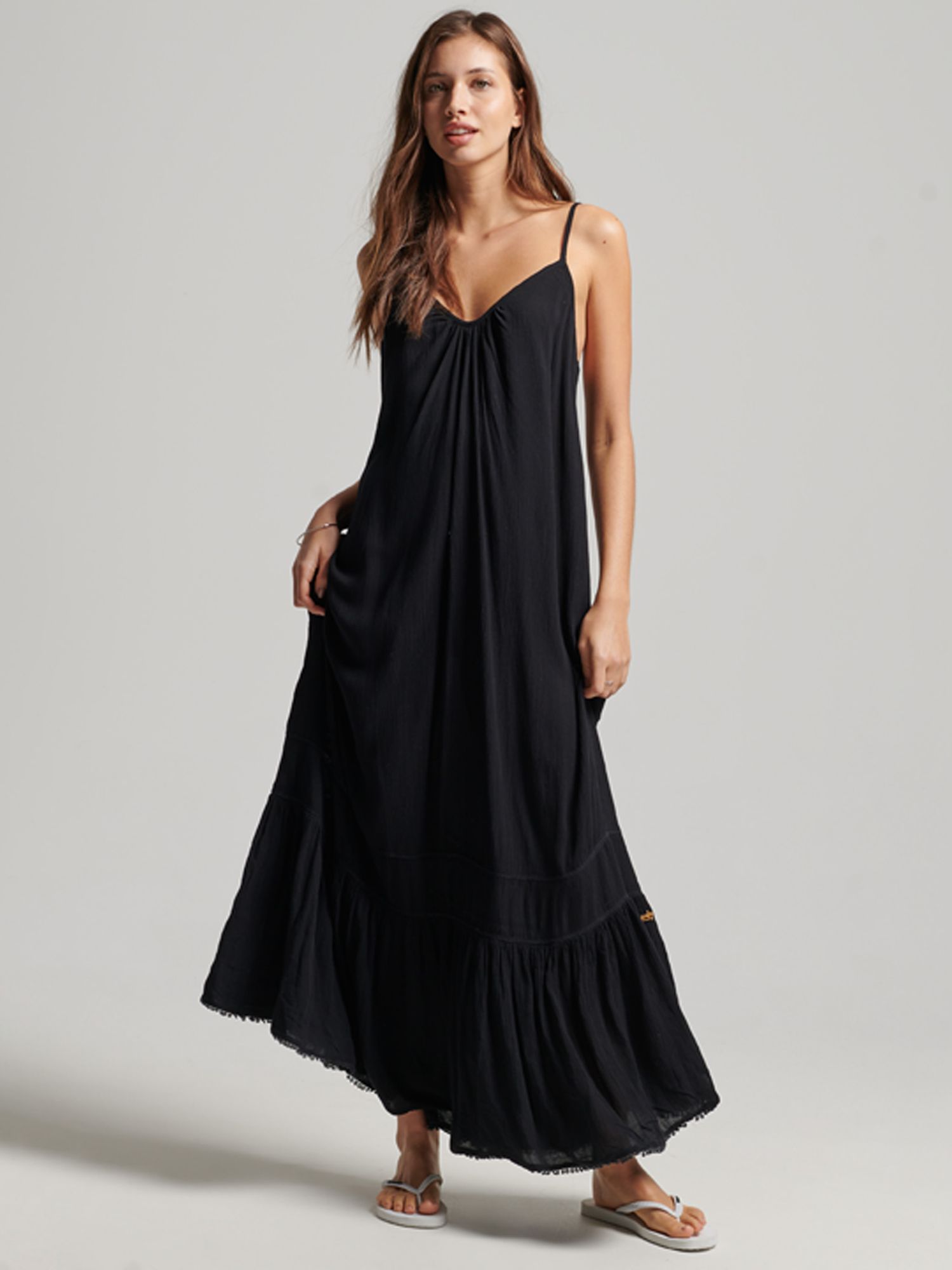 Superdry Long Beach Cami Dress, Jet Black, 8