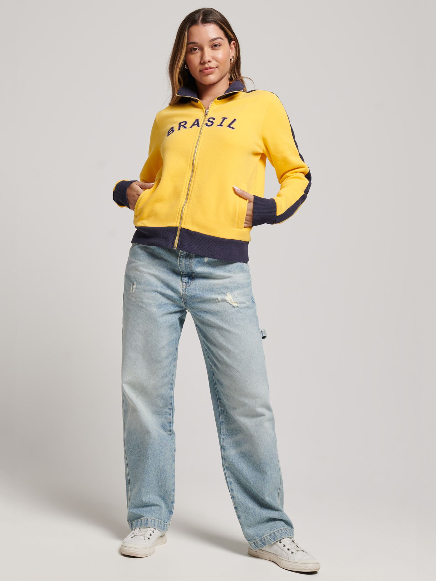 Superdry Ringspun Football Brazil Track Top, Springs Yellow at