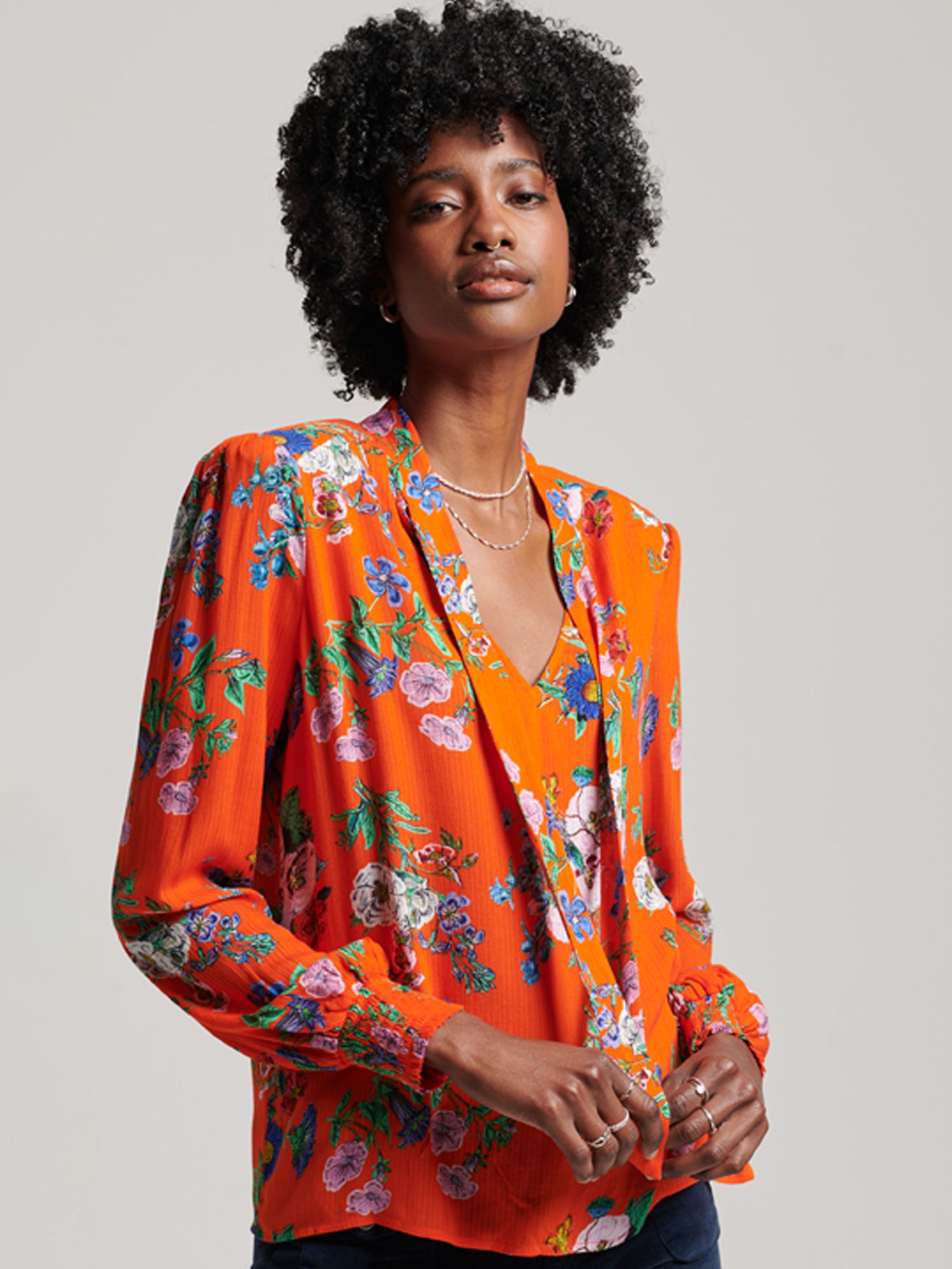 Superdry Studios Chiffon Top, Flame Red at John Lewis & Partners