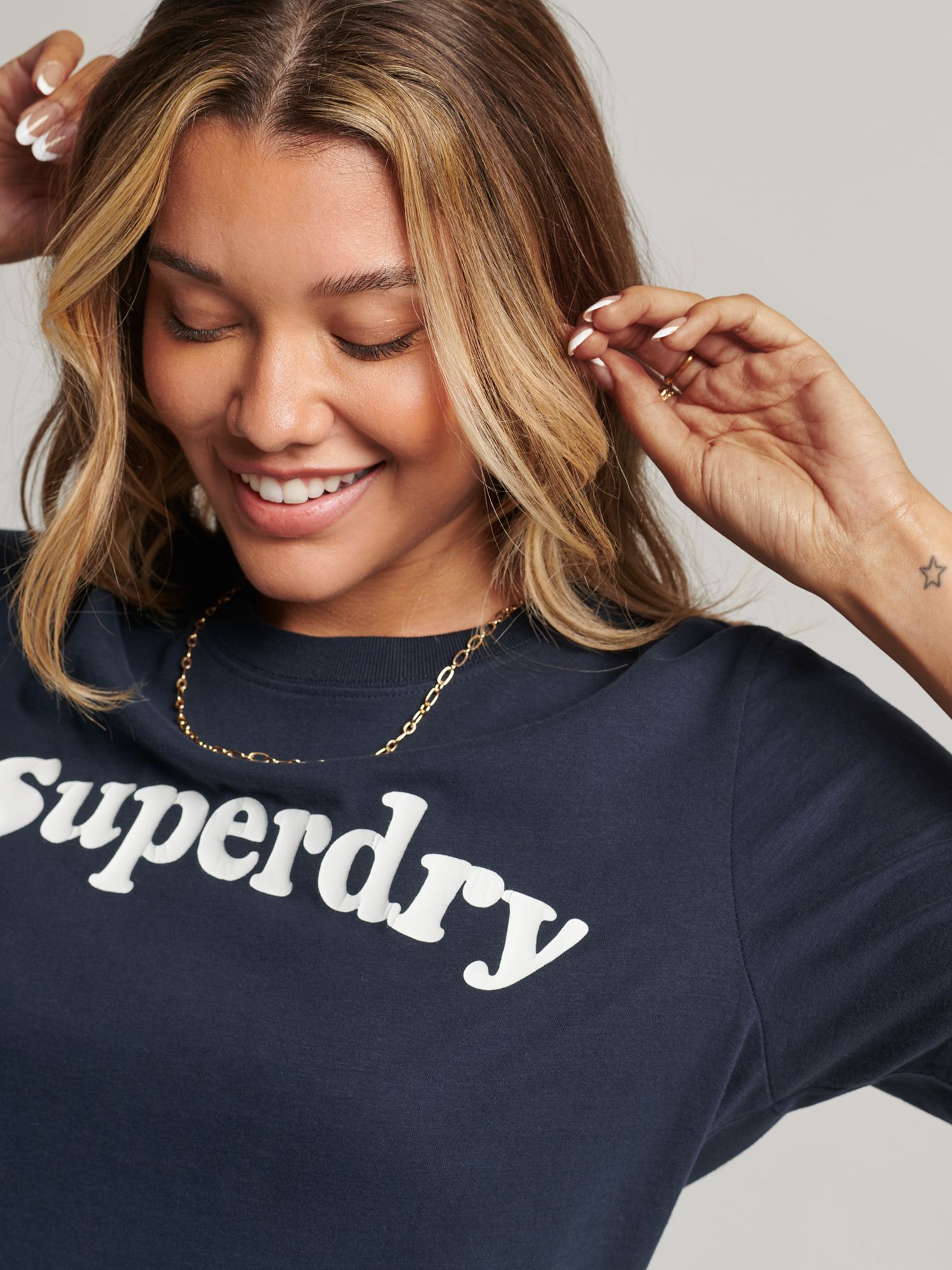 Superdry Cooper Classic 70s Logo T-Shirt, Eclipse Navy at John Lewis ...