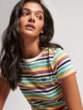Superdry Vintage Stripe Crop T-Shirt, Yellow Stripe