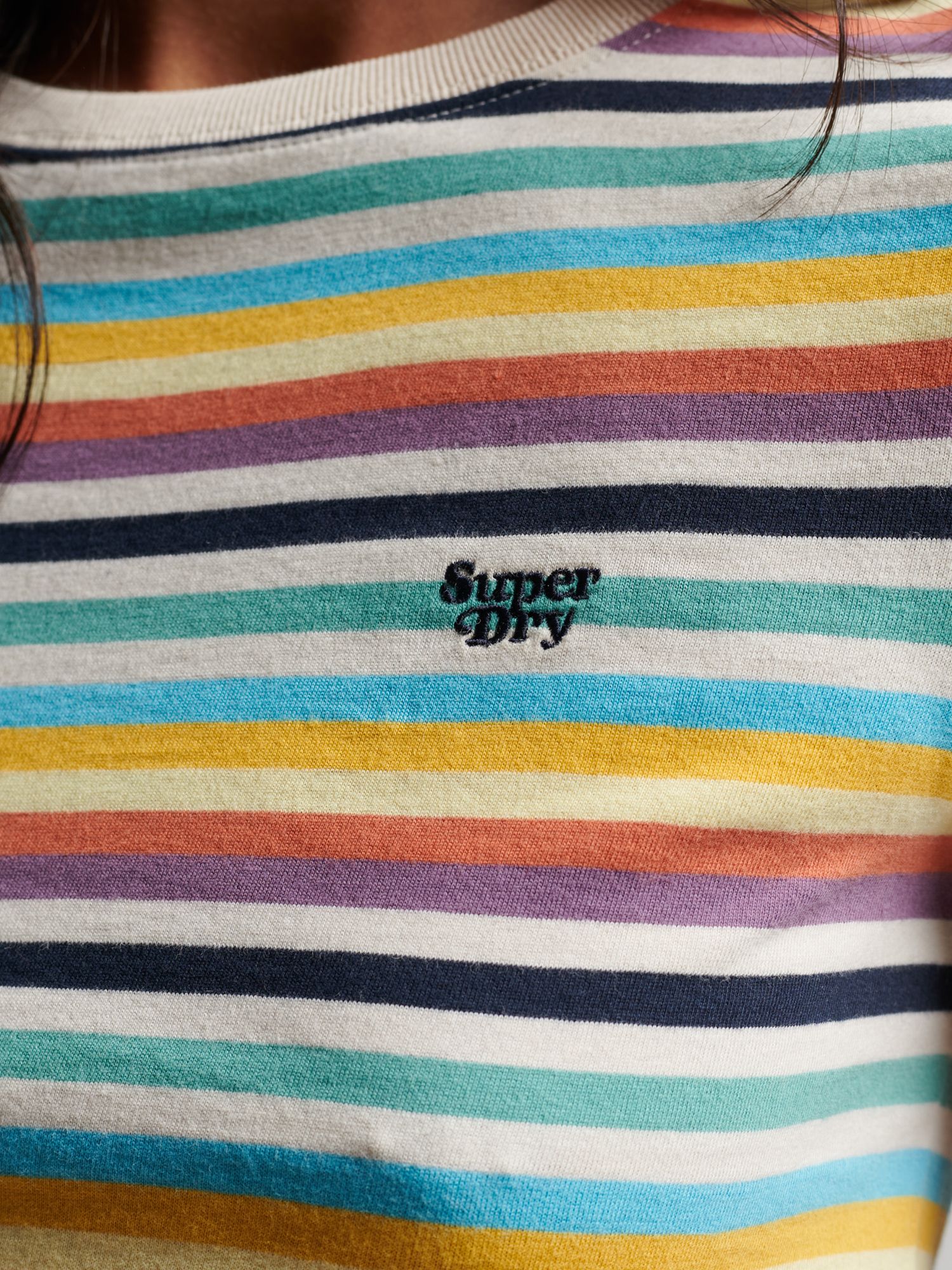 Superdry Vintage Stripe Crop T-Shirt, Yellow Stripe at John Lewis ...